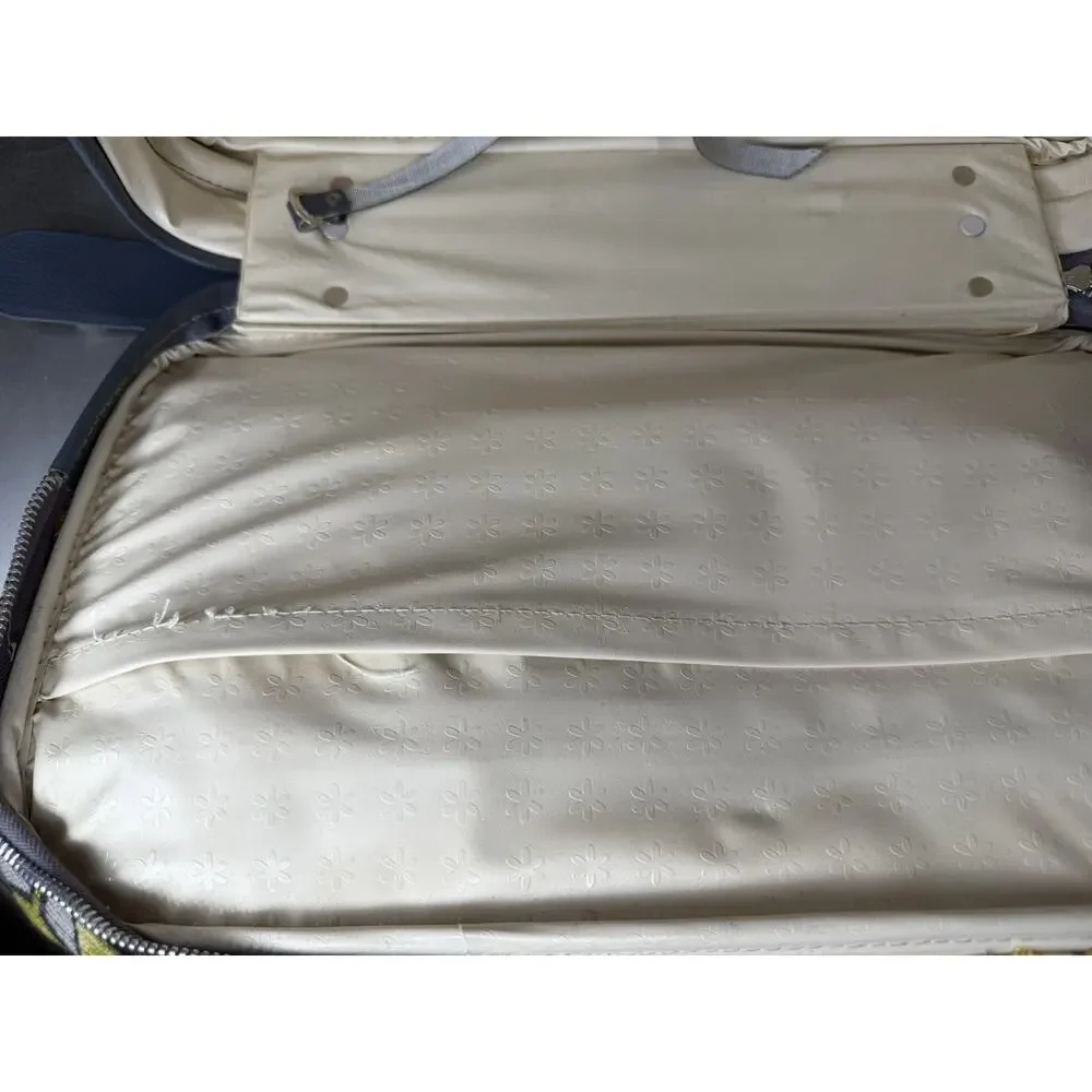 Vintage BANTAM TRAVEL 1960’s Fabric Canvas Yellow Gray Floral Suitcase Retro